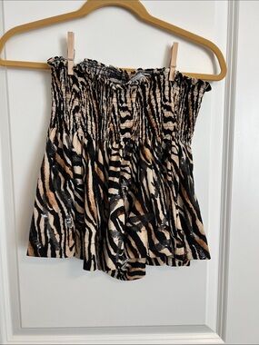 Queen of Sparkles Animal Print Sequin Smocked Shorts Size Small Tiger Zebra